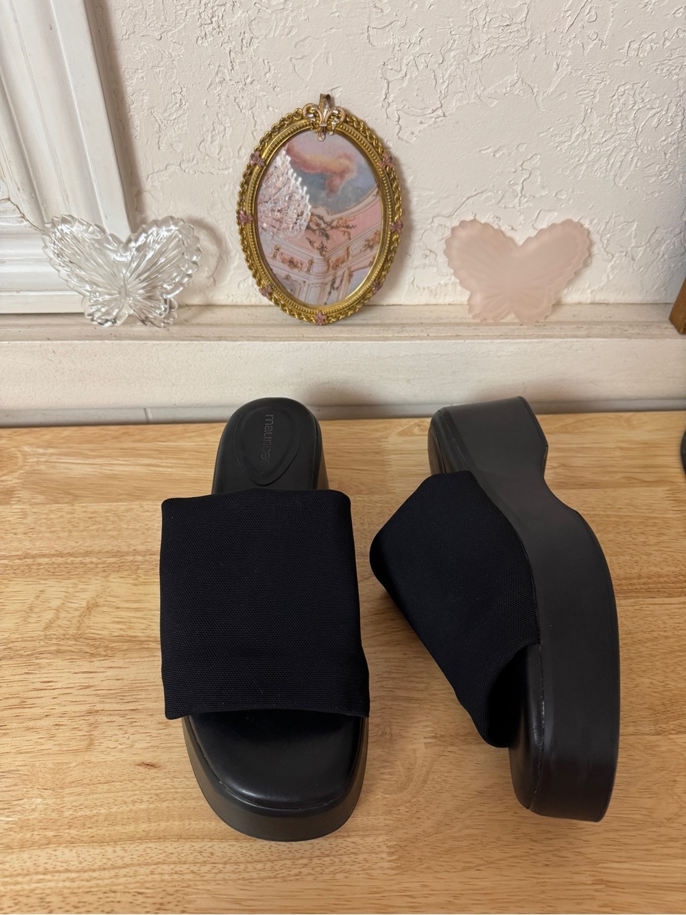 Maurices Black Platform Slide Sandals Size 8 Y2K Chunky Minimalist Wedge Slides